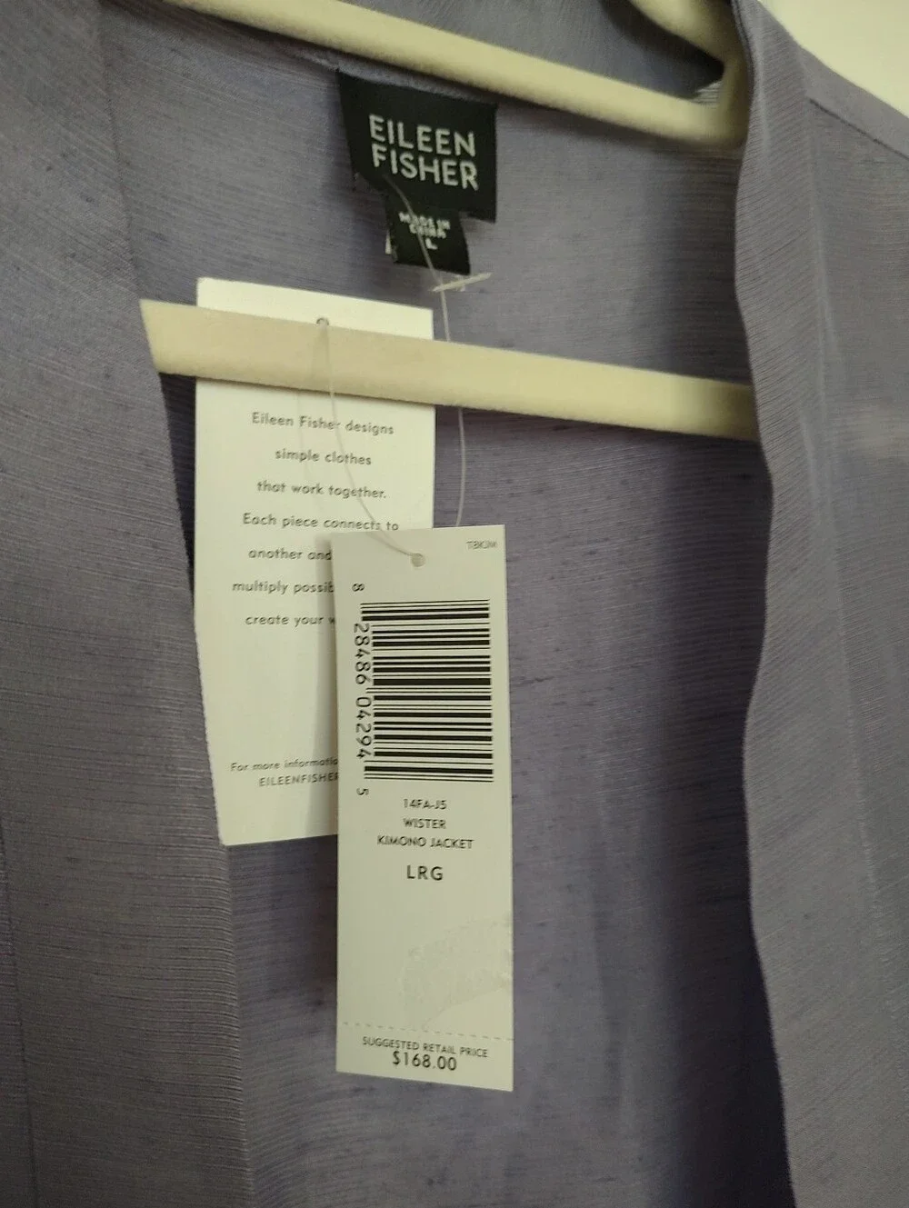 Eileen Fisher Sheer Lavender Kimono-Style Open Cardigan